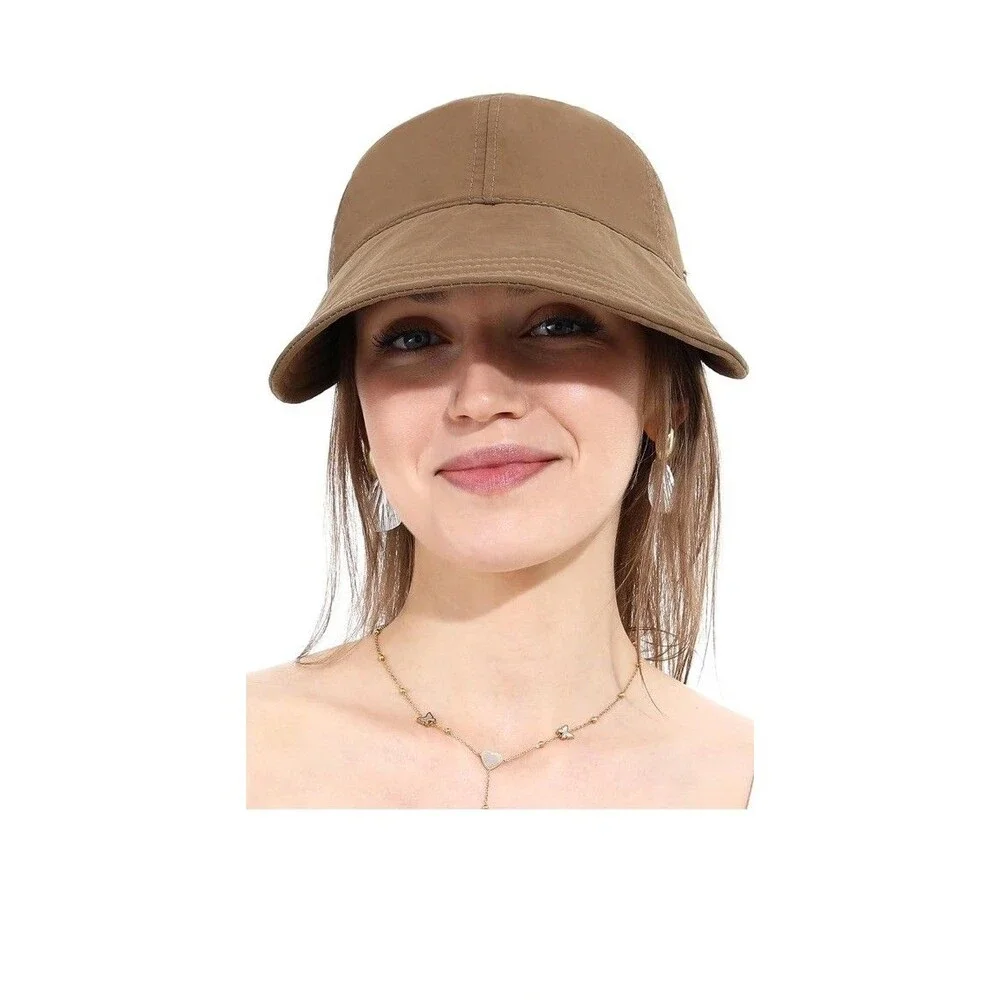 Women Sun Hat Wide Brim UV Protect Foldable Beach Visor Quick Dry Ponytail Hole